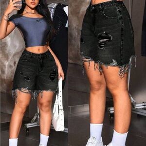 Black Distressed Denim Shorts